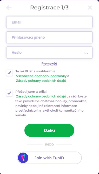 Регистрационная страница Alf Casino